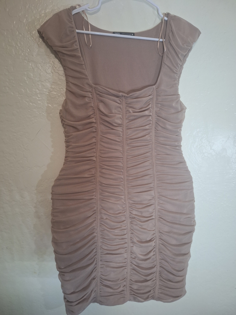 Zara Ruched Mini Dress in Taupe